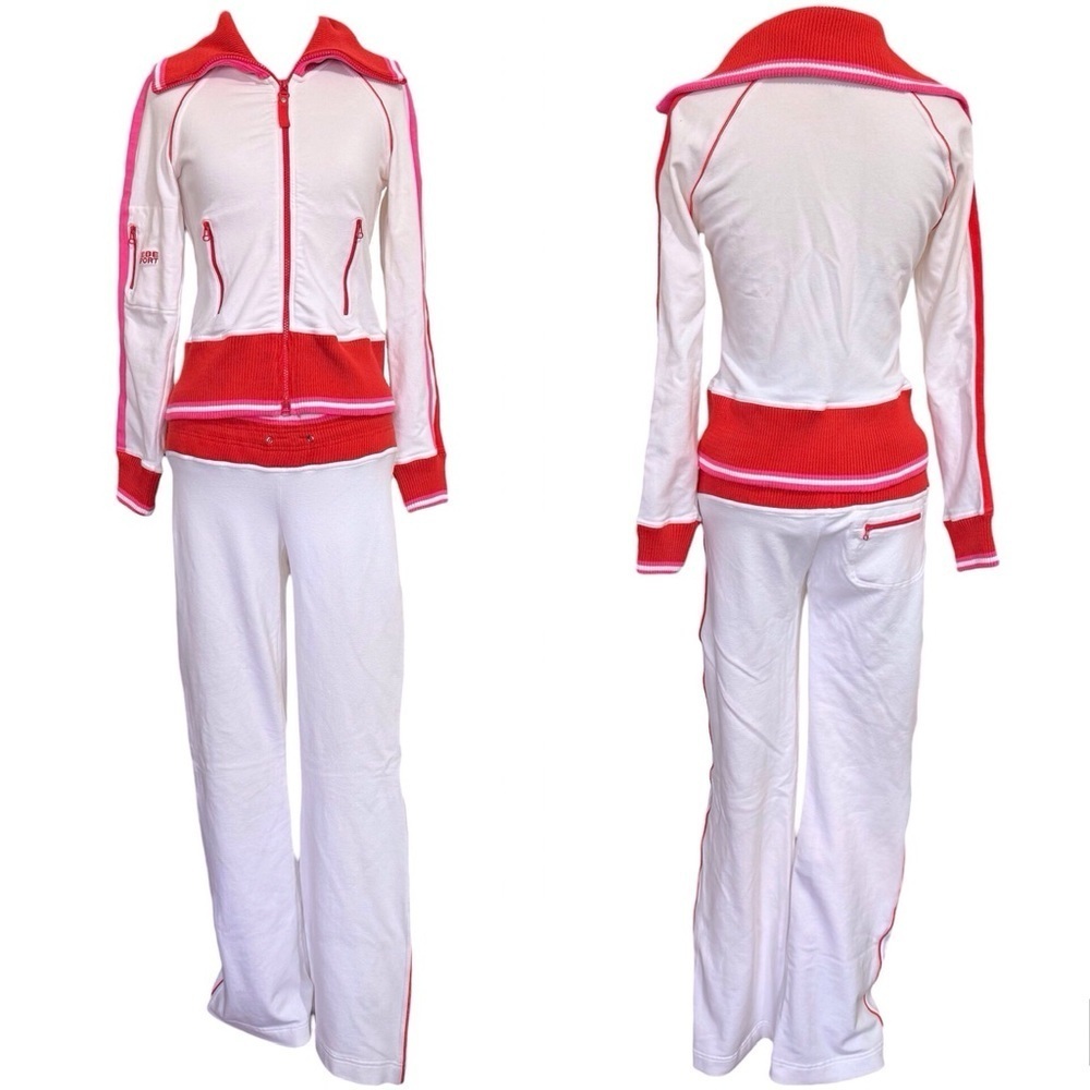 Vintage 2 Piece Bebe Sport Tracksuit MEDIUM Red Pink White Low Rise Cotton Blend